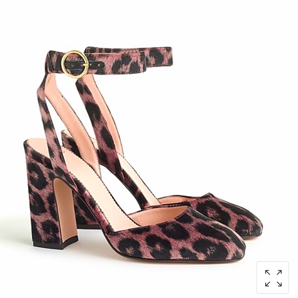 J.Crew Harlow Velvet Ankle Strap Leopard Heels